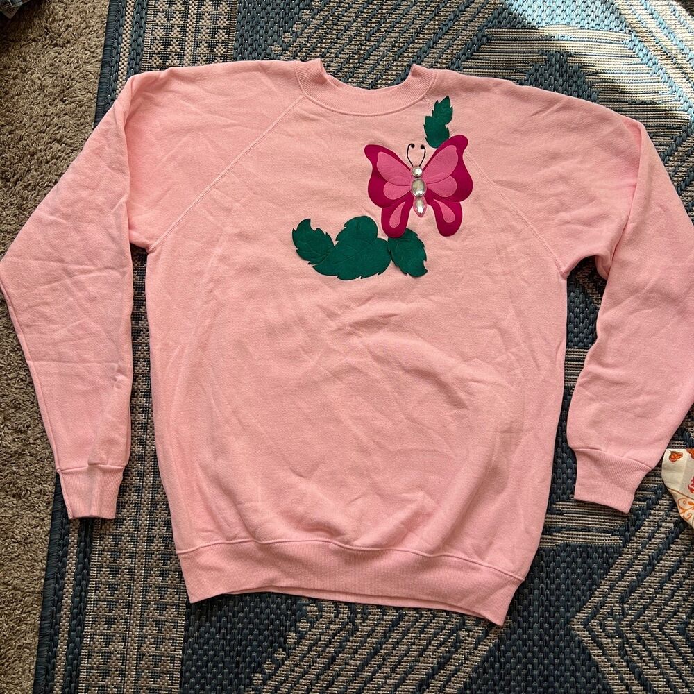 Vintage 80s pastel pink sweatshirt coquette whimsical cottagecore grandmacore